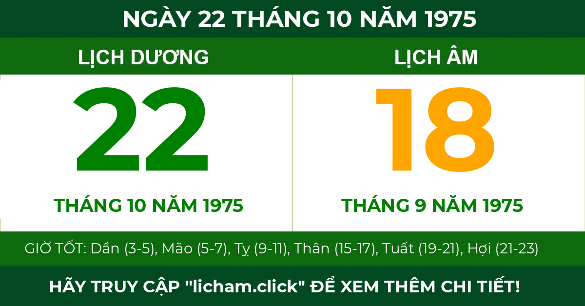 lịch âm ngày 22 tháng 10 năm 1975