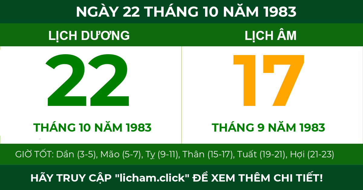 lịch âm ngày 22 tháng 10 năm 1983