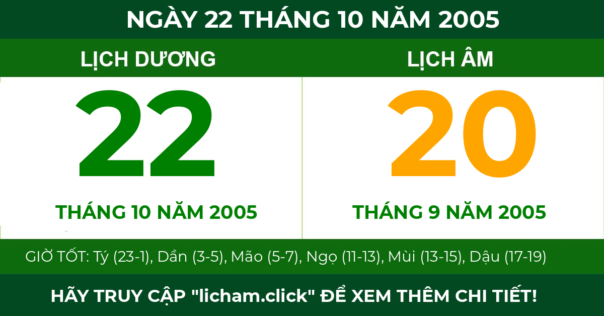lịch âm ngày 22 tháng 10 năm 2005