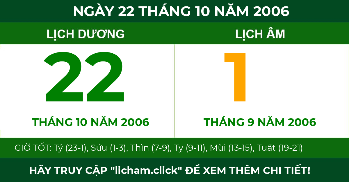 lịch âm ngày 22 tháng 10 năm 2006