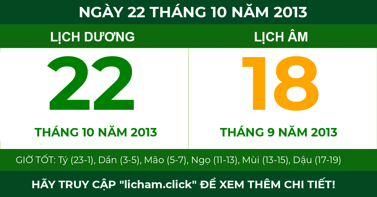 lịch âm ngày 22 tháng 10 năm 2013