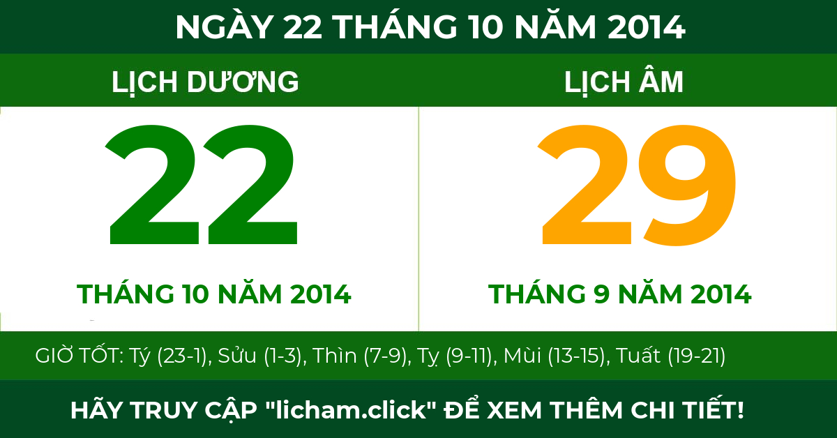 lịch âm ngày 22 tháng 10 năm 2014