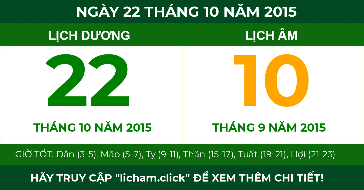 lịch âm ngày 22 tháng 10 năm 2015