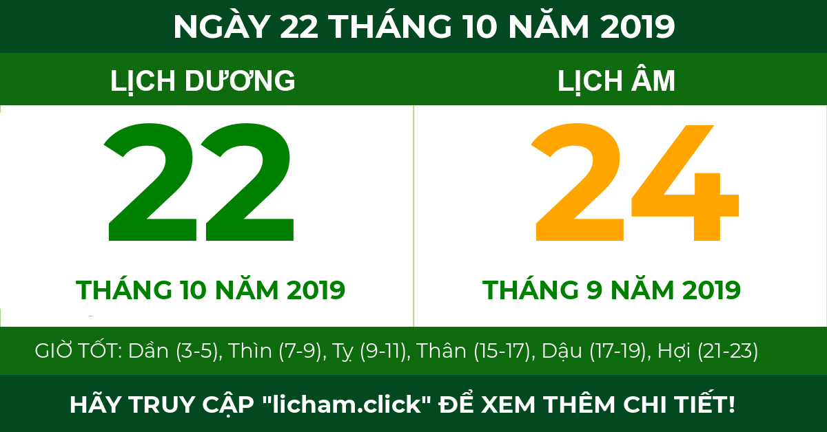 lịch âm ngày 22 tháng 10 năm 2019