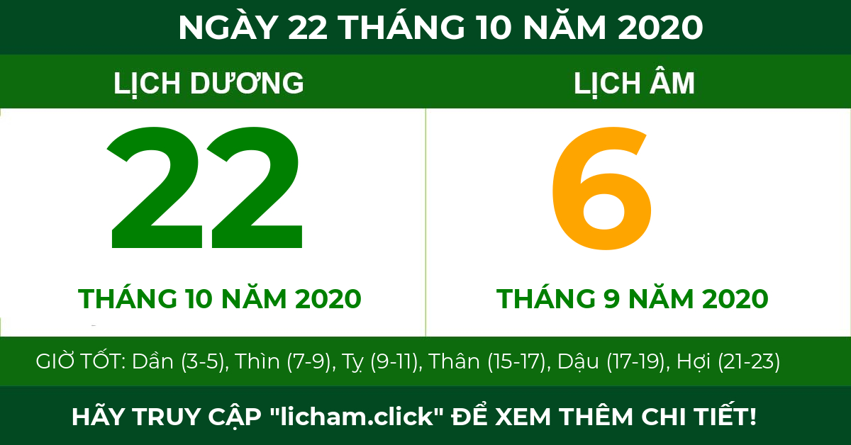 lịch âm ngày 22 tháng 10 năm 2020