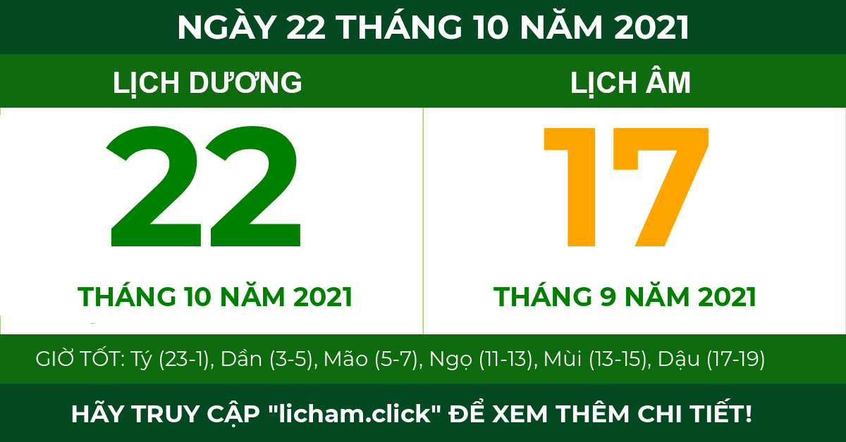 lịch âm ngày 22 tháng 10 năm 2021