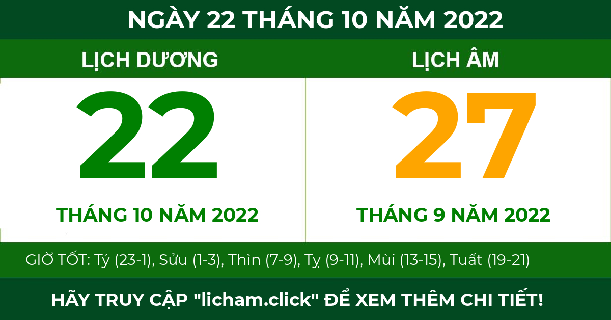 lịch âm ngày 22 tháng 10 năm 2022