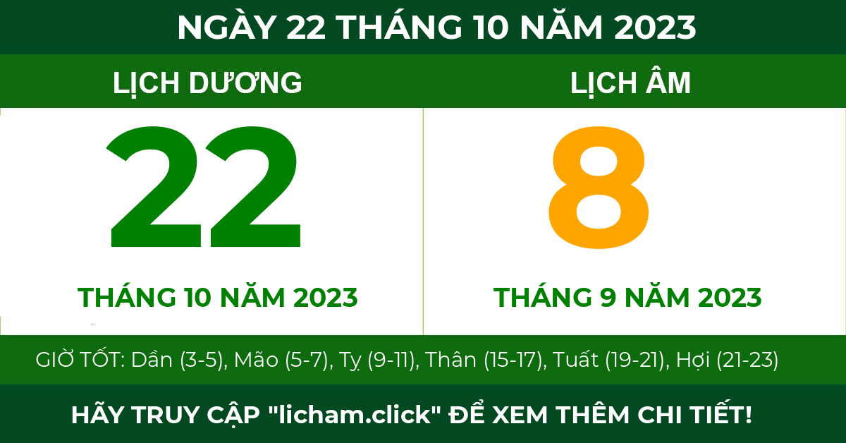 lịch âm ngày 22 tháng 10 năm 2023