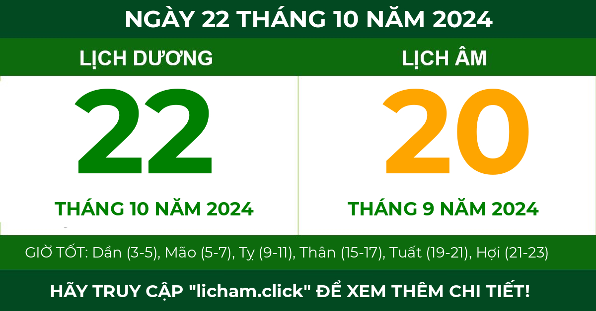 lịch âm ngày 22 tháng 10 năm 2024