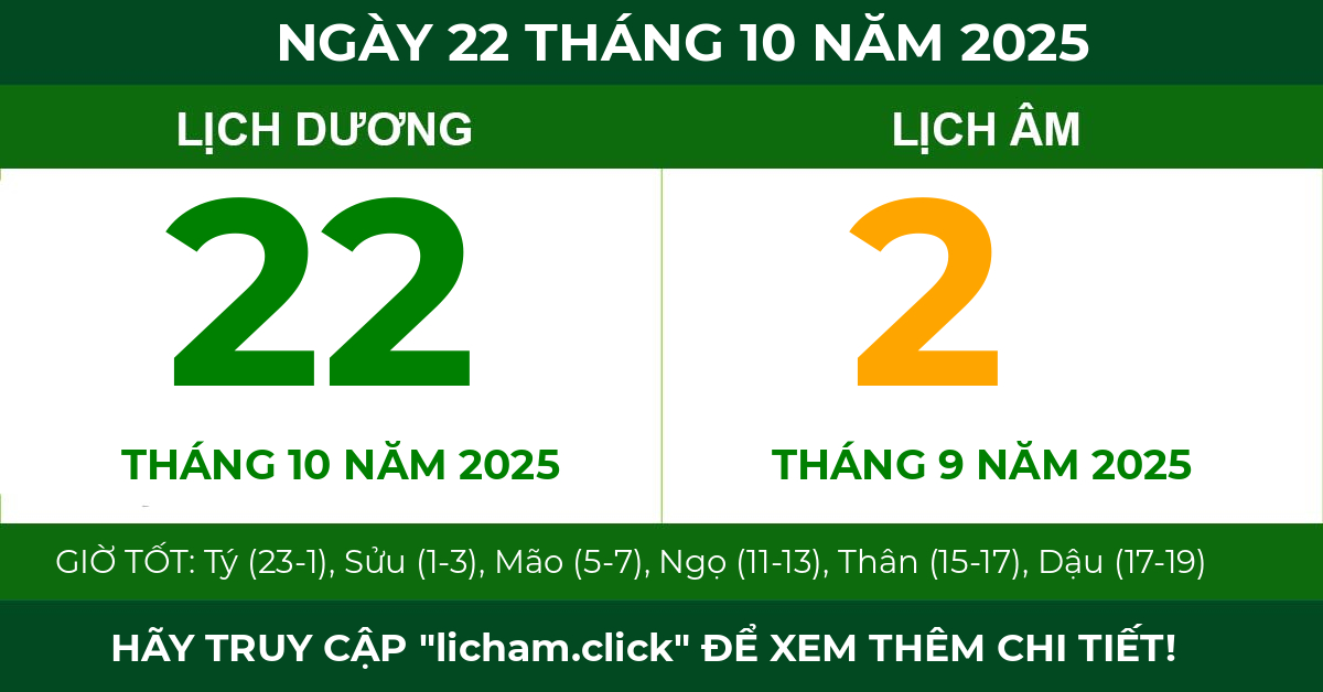 lịch âm ngày 22 tháng 10 năm 2025