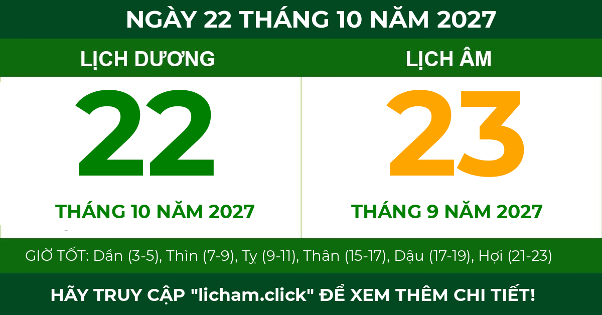 lịch âm ngày 22 tháng 10 năm 2027