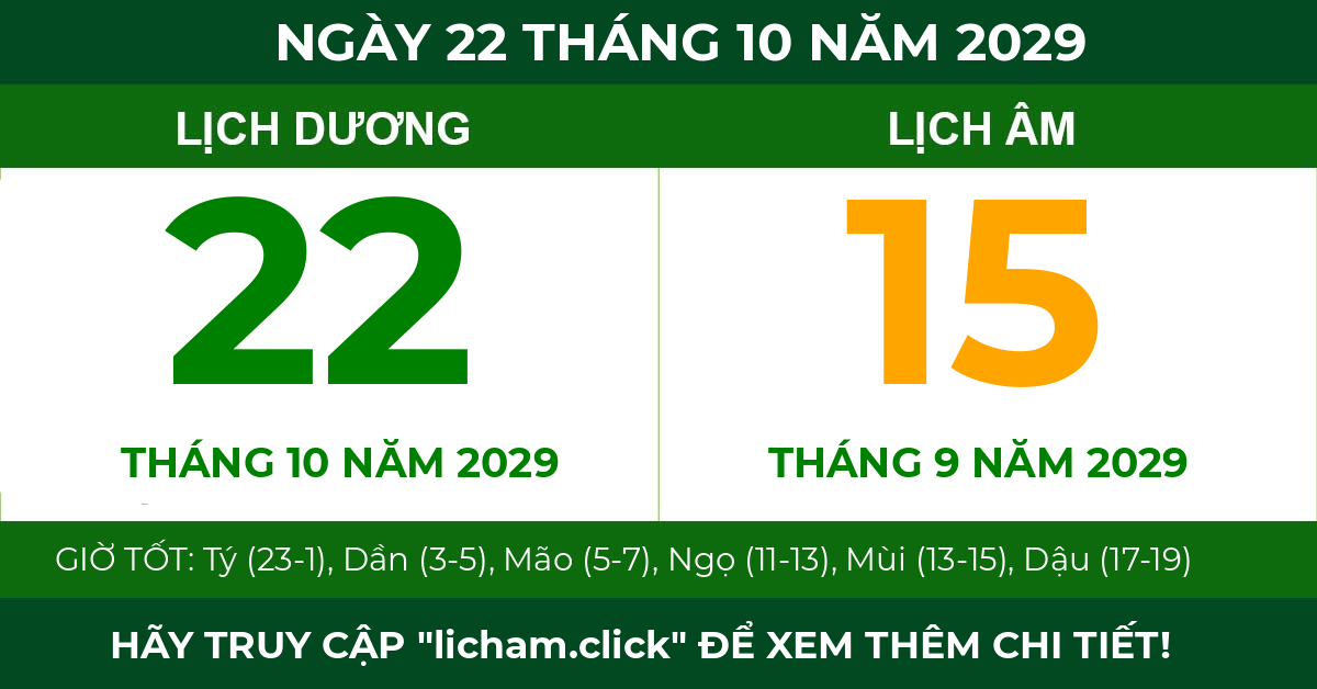 lịch âm ngày 22 tháng 10 năm 2029