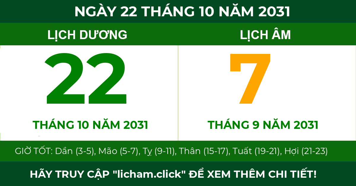 lịch âm ngày 22 tháng 10 năm 2031