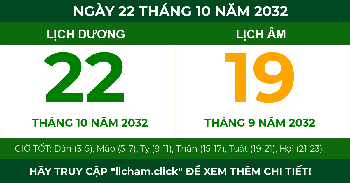 lịch âm ngày 22 tháng 10 năm 2032