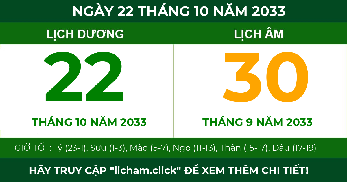 lịch âm ngày 22 tháng 10 năm 2033