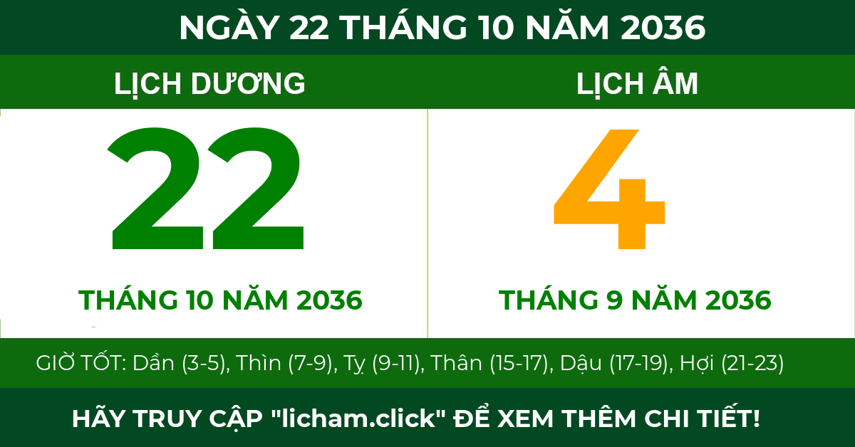 lịch âm ngày 22 tháng 10 năm 2036