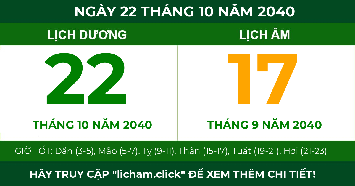 lịch âm ngày 22 tháng 10 năm 2040