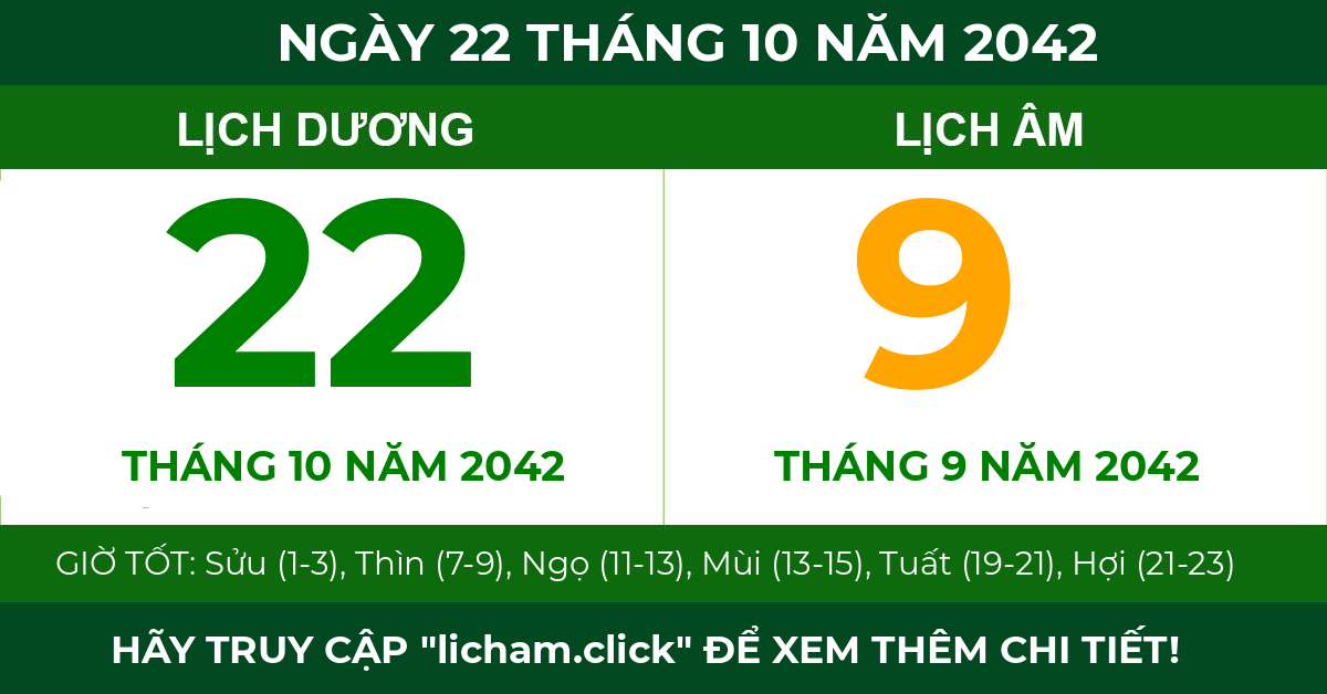 lịch âm ngày 22 tháng 10 năm 2042