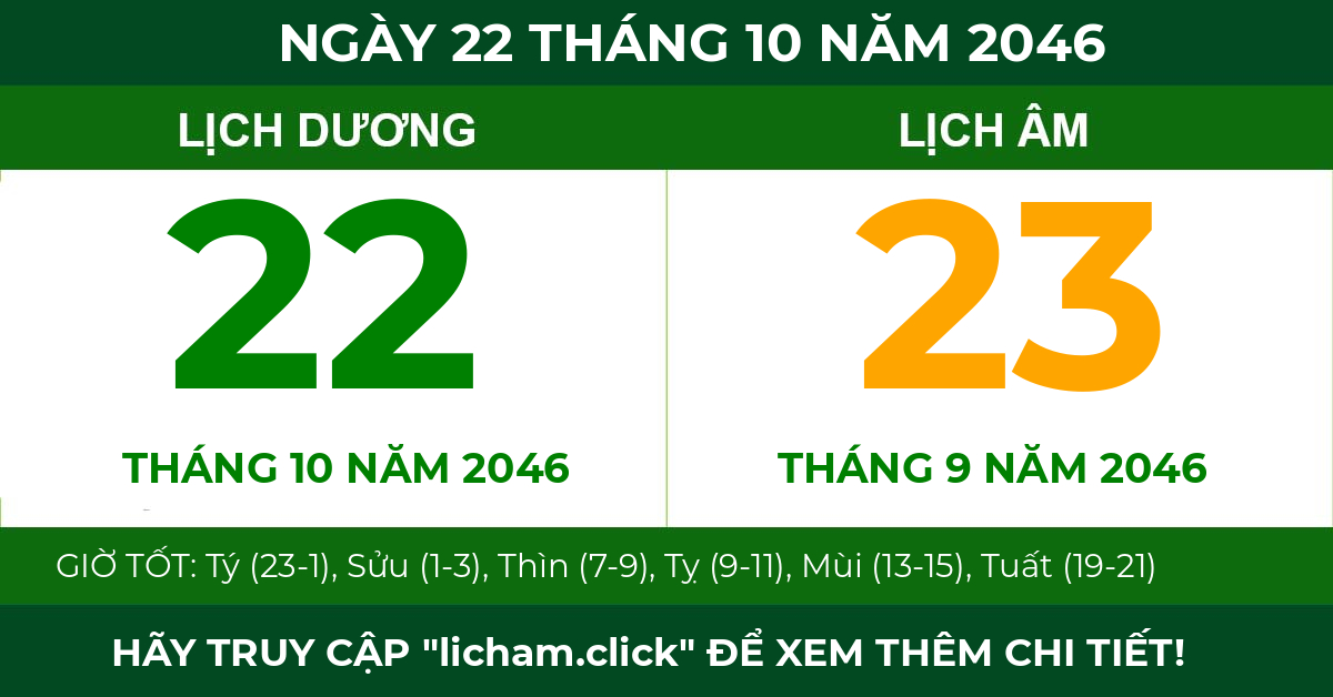 lịch âm ngày 22 tháng 10 năm 2046