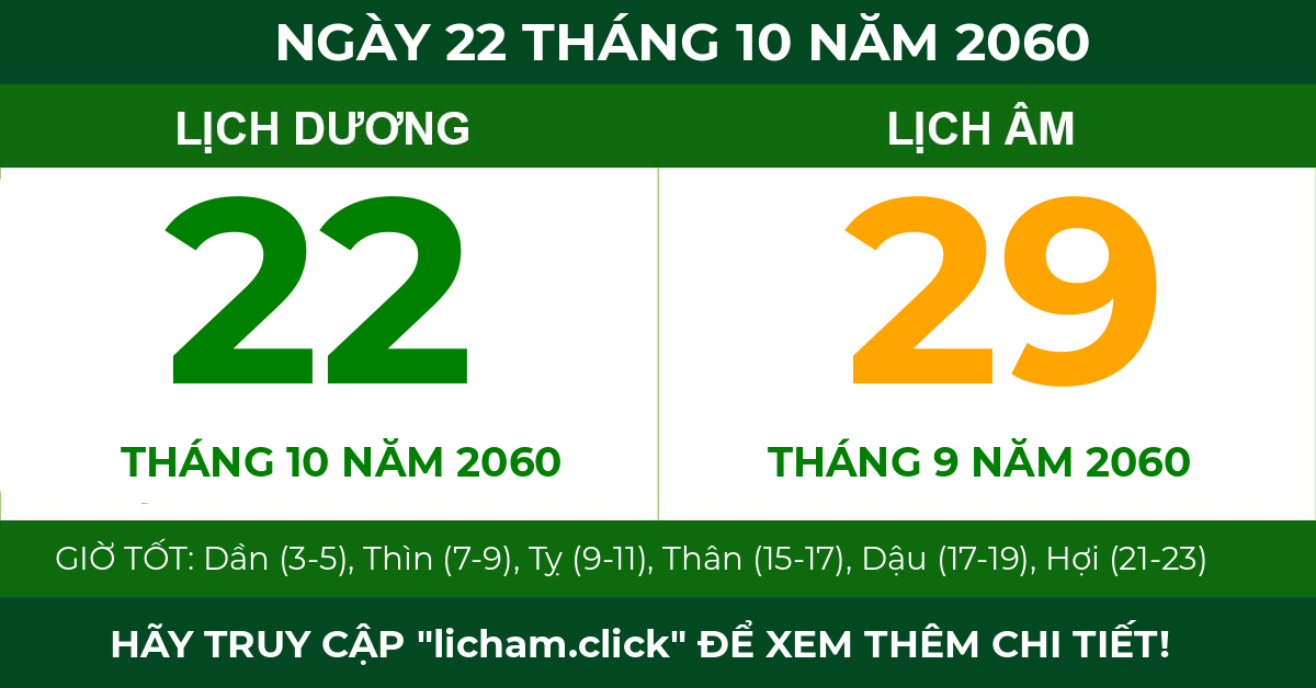 lịch âm ngày 22 tháng 10 năm 2060