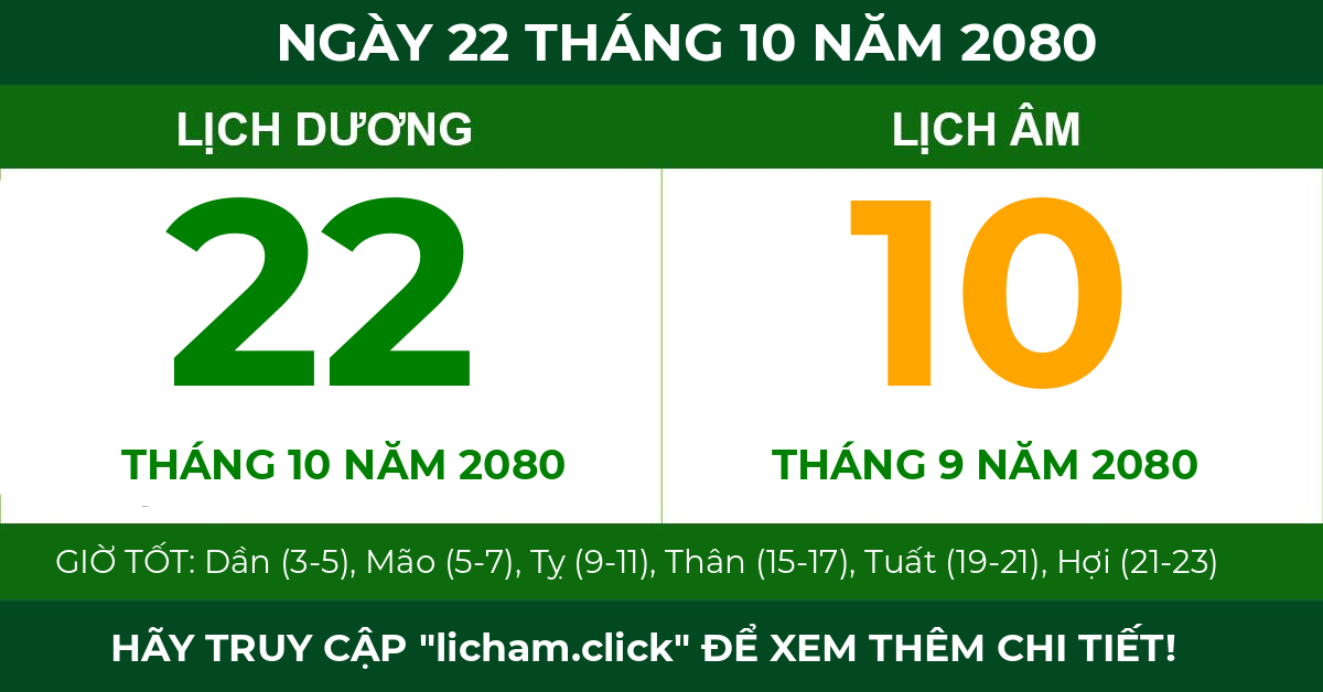 lịch âm ngày 22 tháng 10 năm 2080