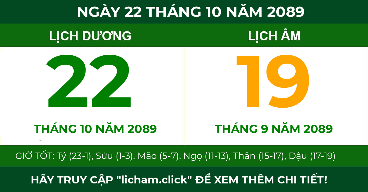 lịch âm ngày 22 tháng 10 năm 2089
