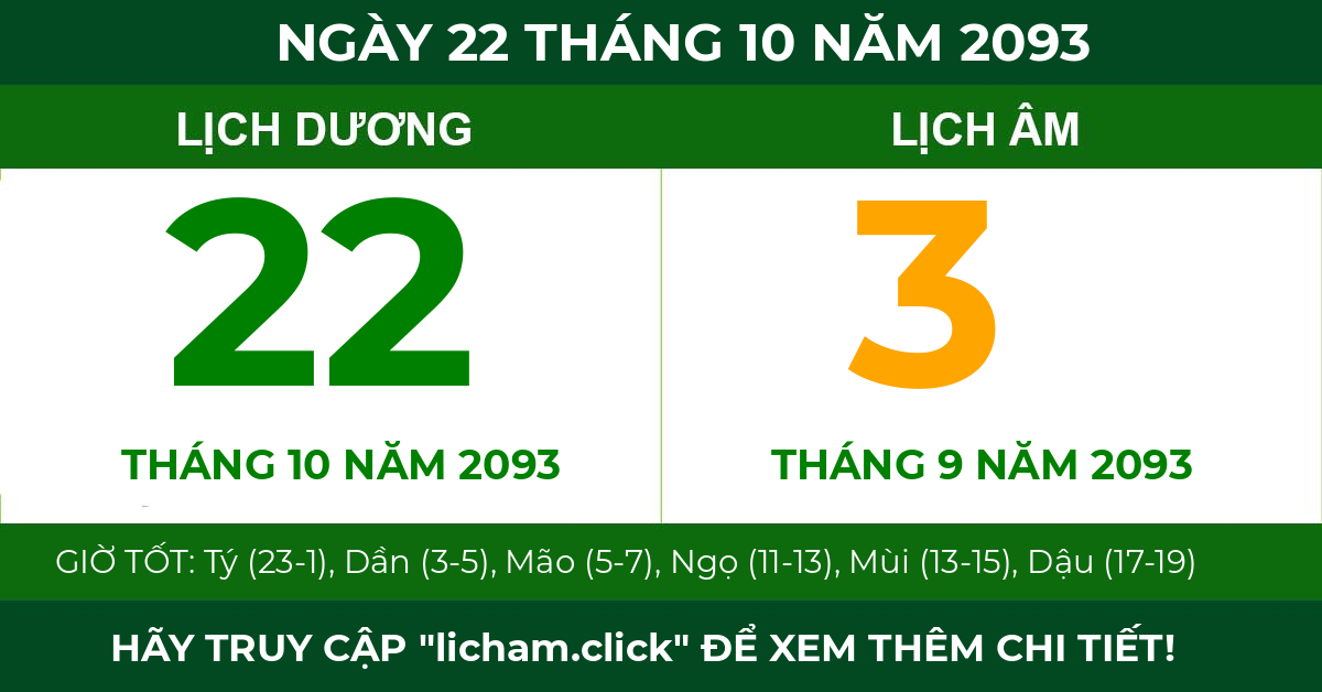 lịch âm ngày 22 tháng 10 năm 2093