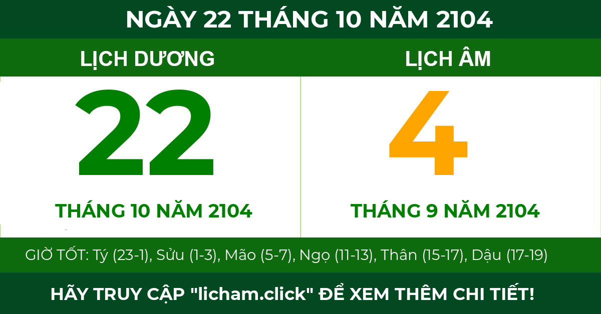 lịch âm ngày 22 tháng 10 năm 2104
