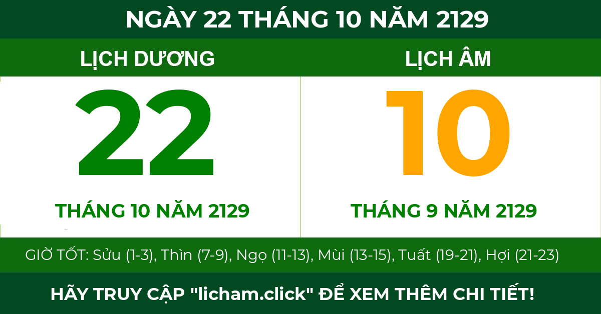 lịch âm ngày 22 tháng 10 năm 2129