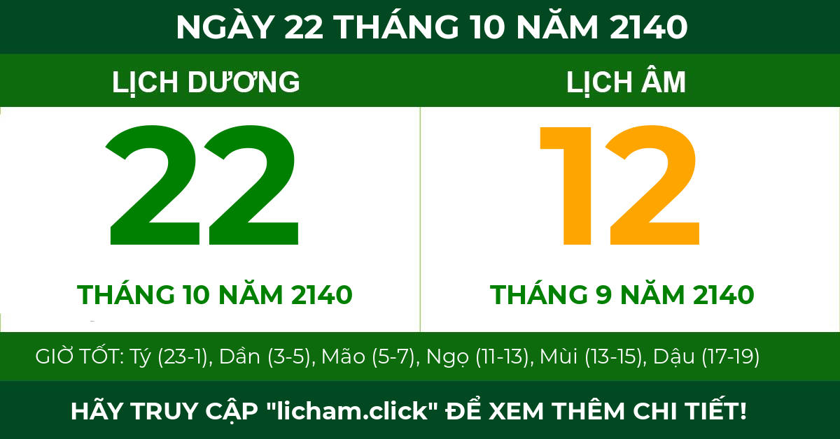 lịch âm ngày 22 tháng 10 năm 2140