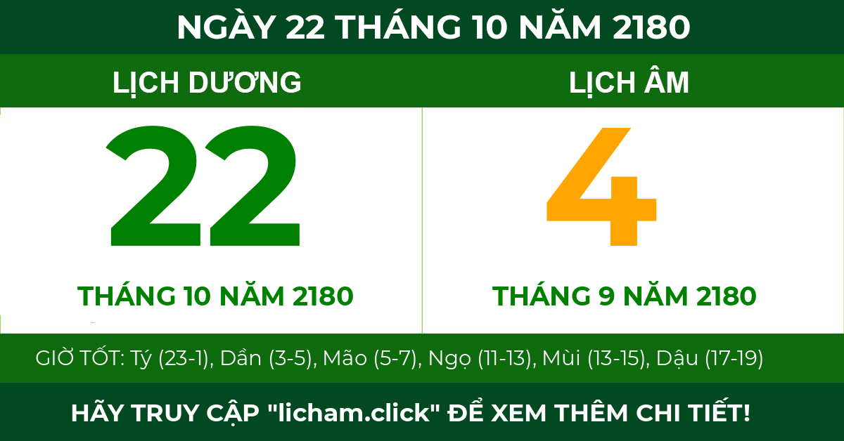 lịch âm ngày 22 tháng 10 năm 2180