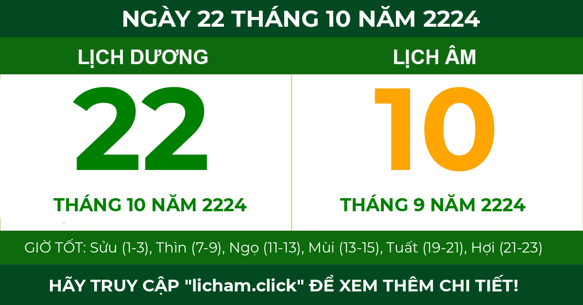 lịch âm ngày 22 tháng 10 năm 2224