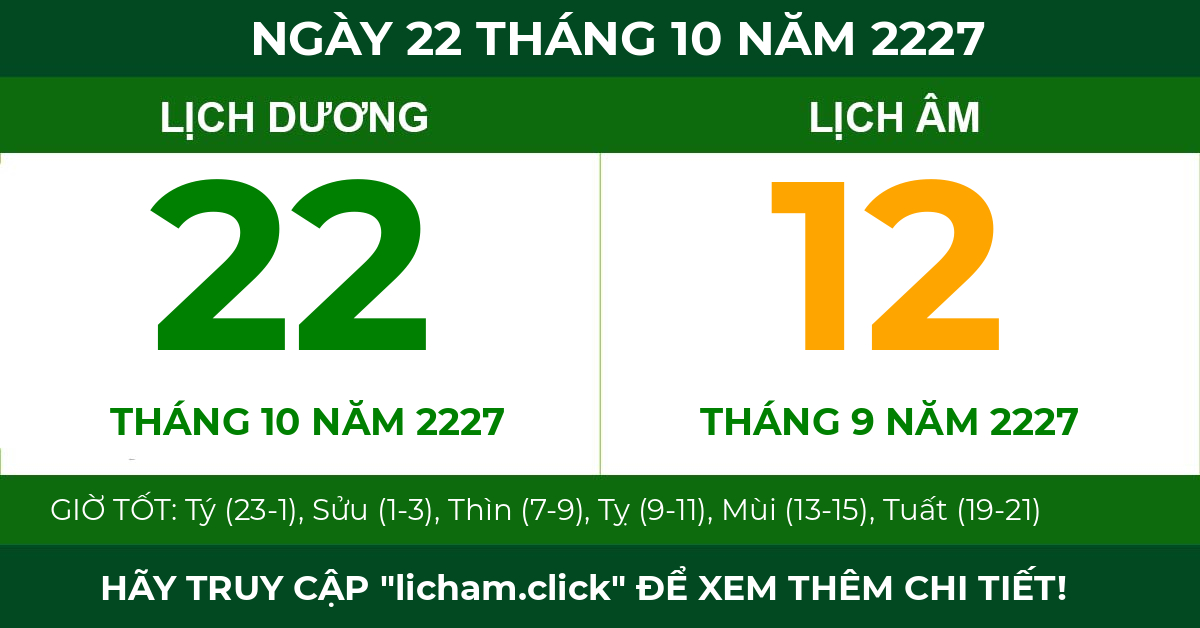 lịch âm ngày 22 tháng 10 năm 2227