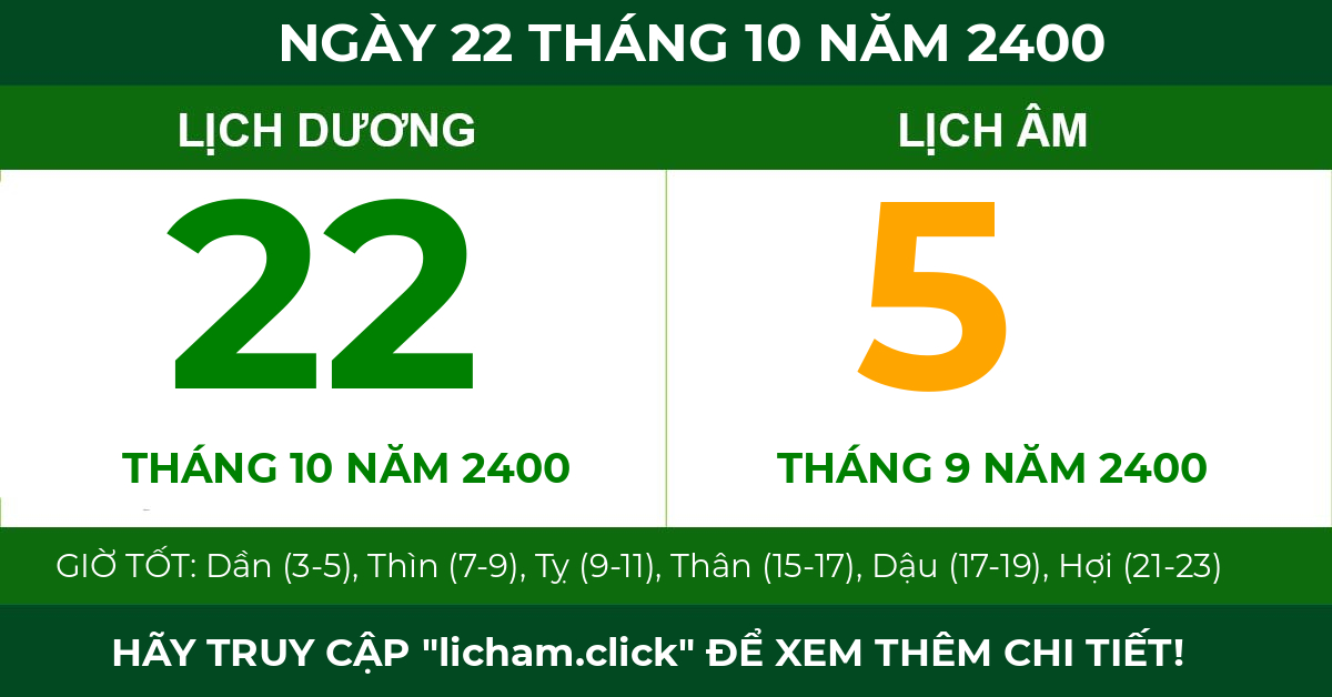 lịch âm ngày 22 tháng 10 năm 2400