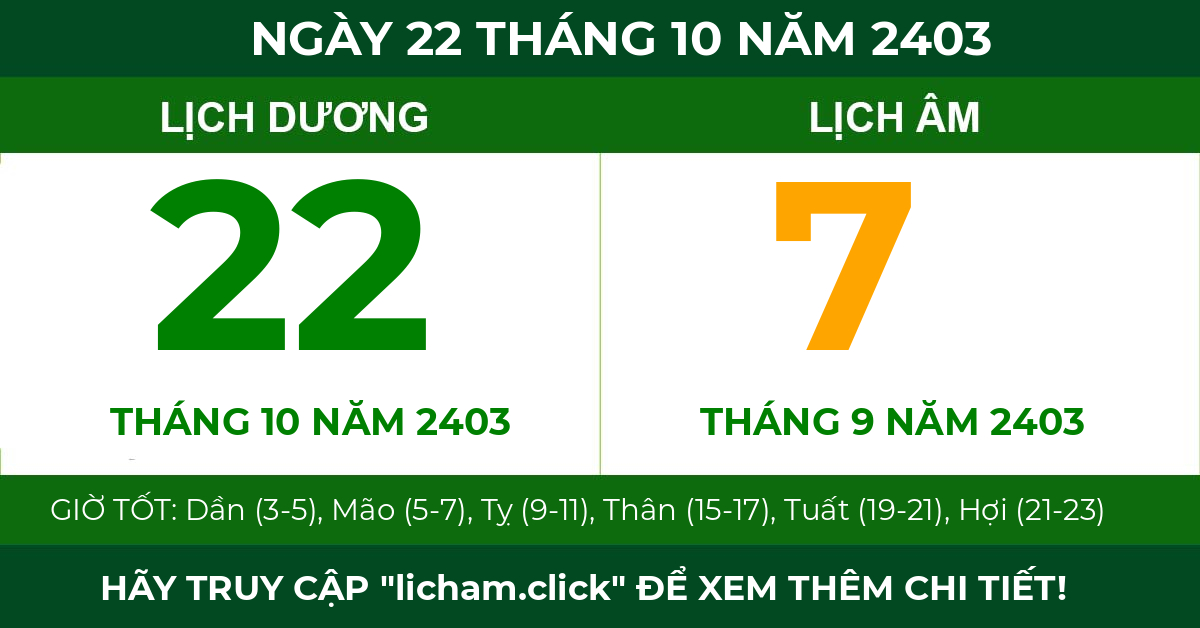 lịch âm ngày 22 tháng 10 năm 2403