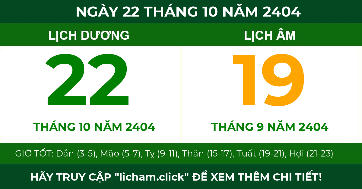 lịch âm ngày 22 tháng 10 năm 2404