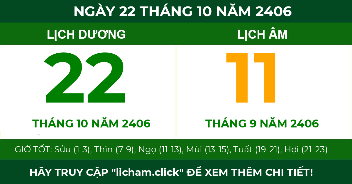 lịch âm ngày 22 tháng 10 năm 2406