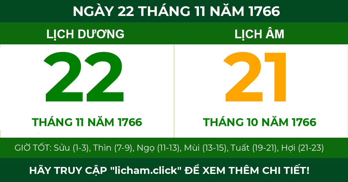 lịch âm ngày 22 tháng 11 năm 1766