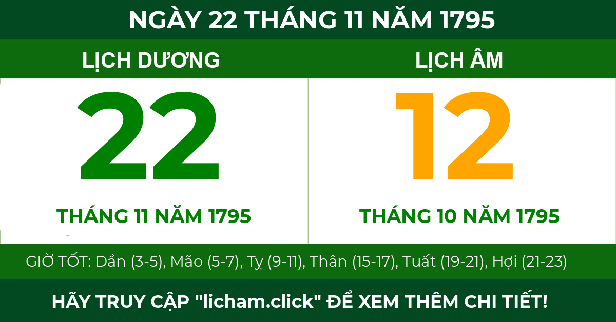 lịch âm ngày 22 tháng 11 năm 1795
