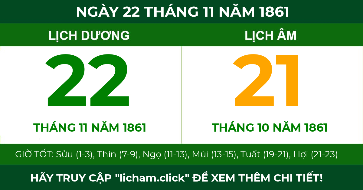 lịch âm ngày 22 tháng 11 năm 1861