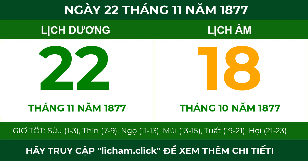 lịch âm ngày 22 tháng 11 năm 1877