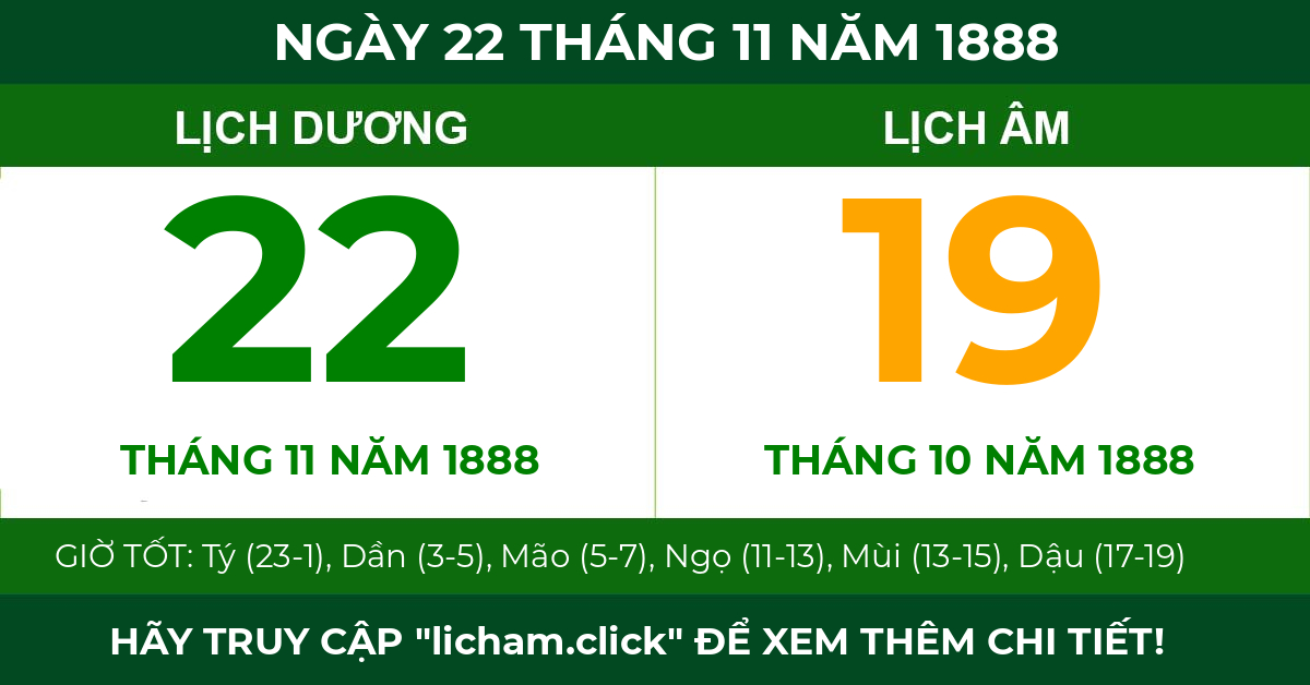 lịch âm ngày 22 tháng 11 năm 1888