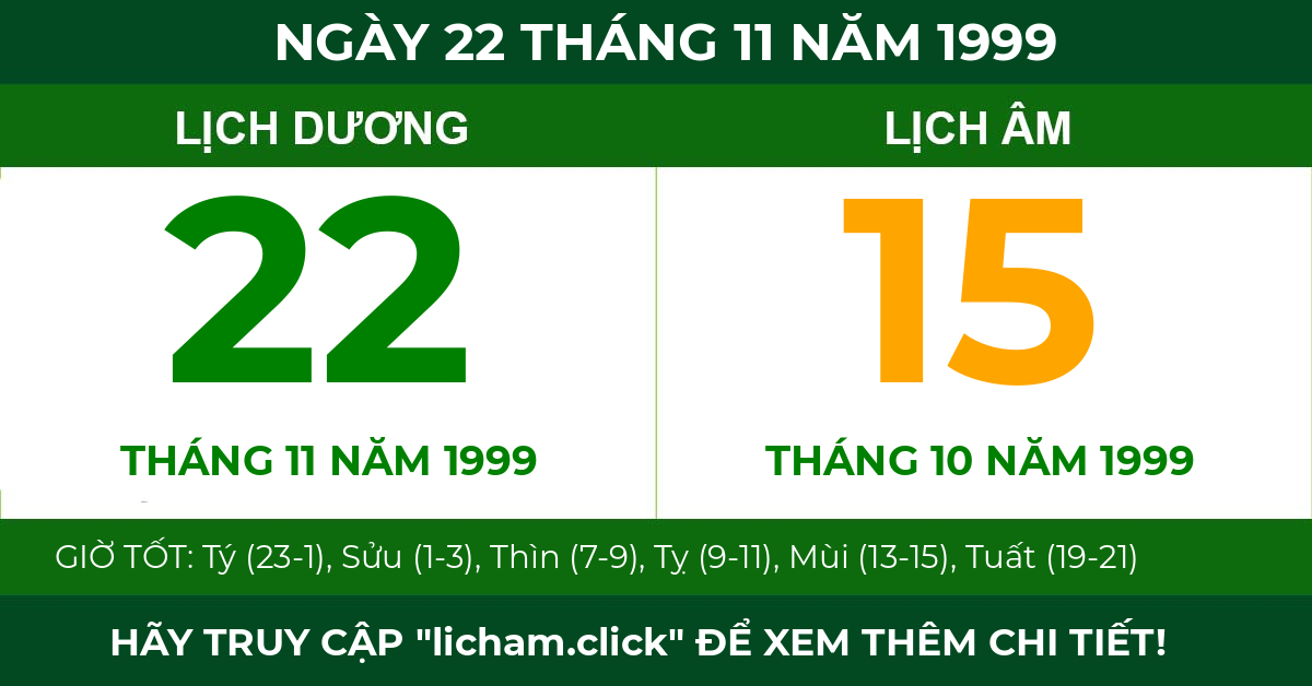 lịch âm ngày 22 tháng 11 năm 1999