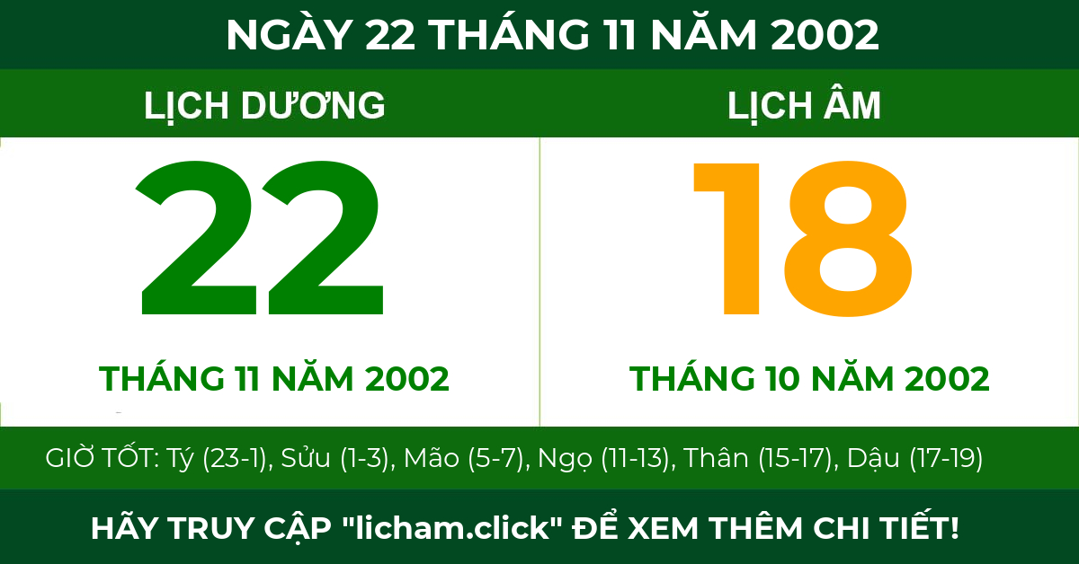 lịch âm ngày 22 tháng 11 năm 2002