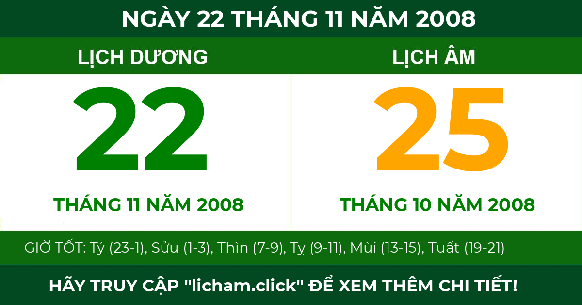 lịch âm ngày 22 tháng 11 năm 2008