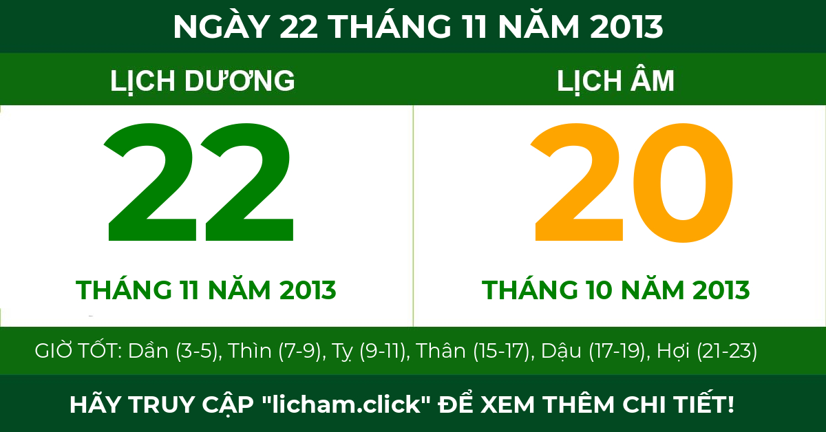 lịch âm ngày 22 tháng 11 năm 2013