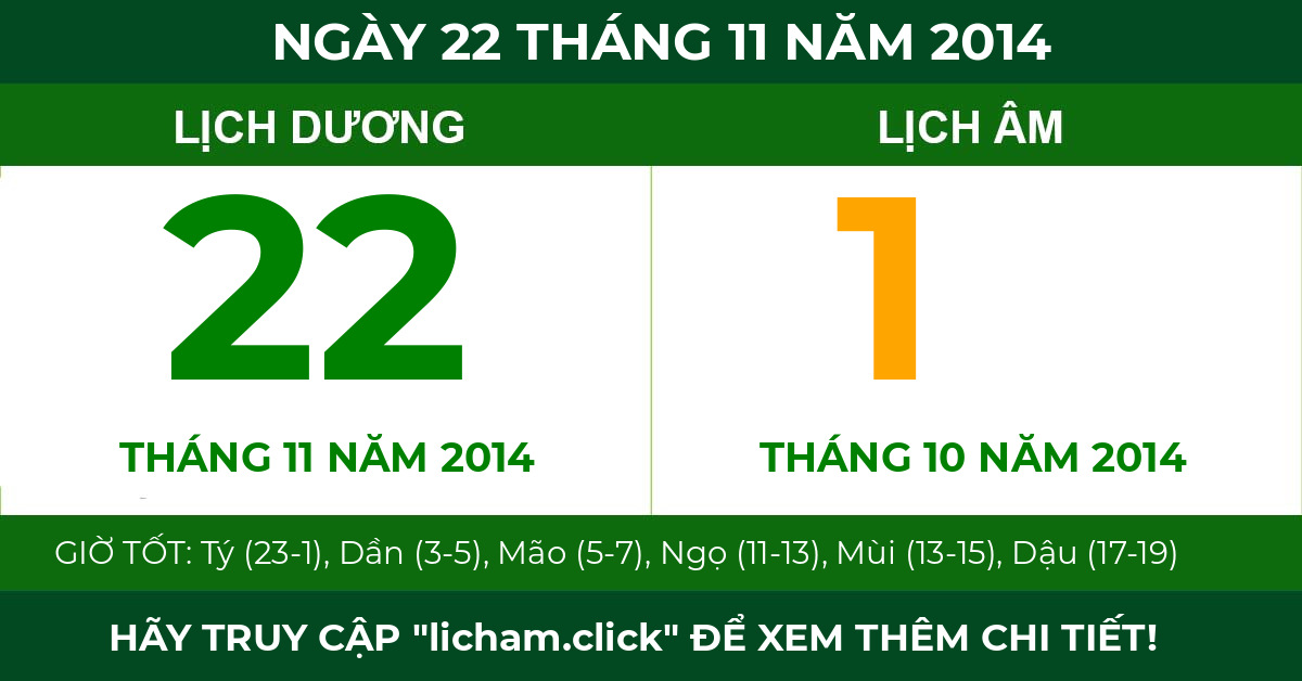 lịch âm ngày 22 tháng 11 năm 2014