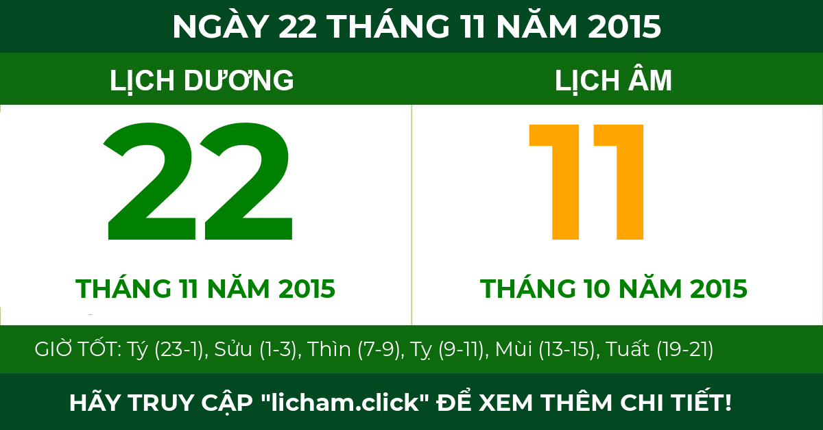 lịch âm ngày 22 tháng 11 năm 2015