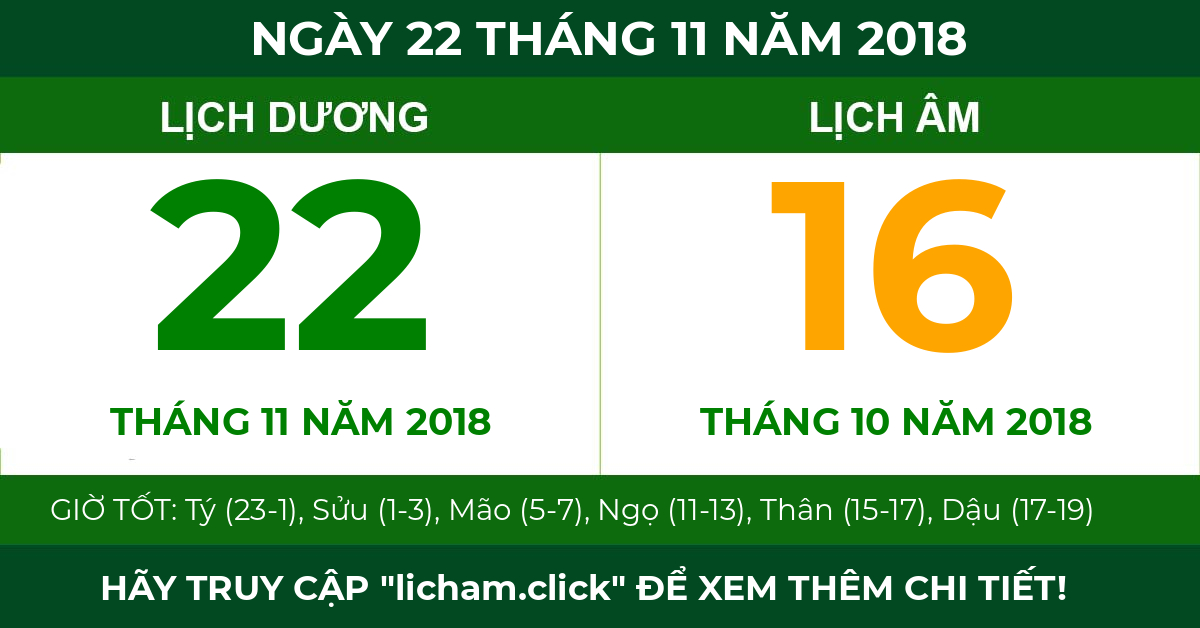 lịch âm ngày 22 tháng 11 năm 2018