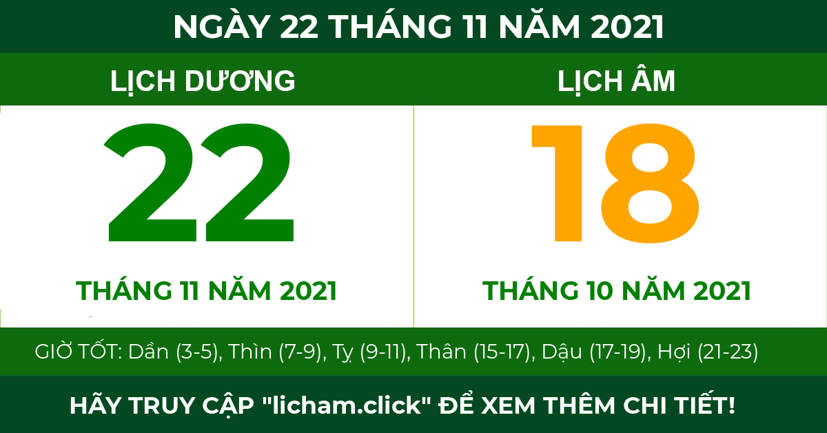 lịch âm ngày 22 tháng 11 năm 2021